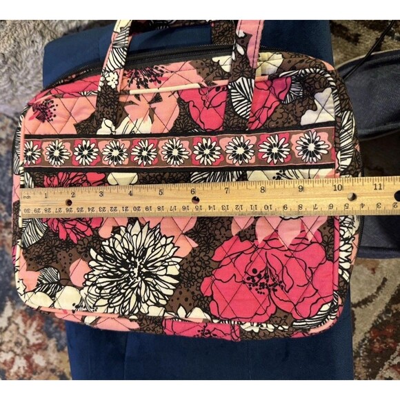 Vera Bradley Cosmetic Bag Retired Mocha Rouge Pink Brown Floral Medium - Picture 3 of 12